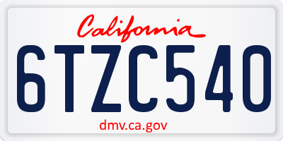 CA license plate 6TZC540