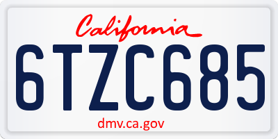 CA license plate 6TZC685