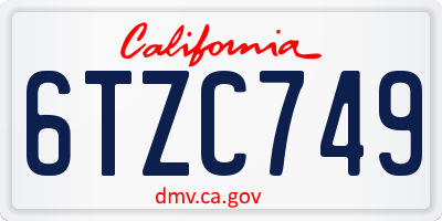 CA license plate 6TZC749