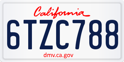 CA license plate 6TZC788