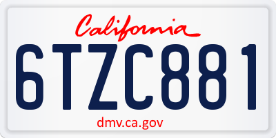 CA license plate 6TZC881