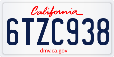 CA license plate 6TZC938