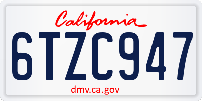 CA license plate 6TZC947