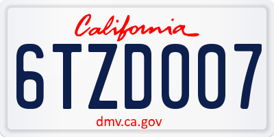 CA license plate 6TZD007