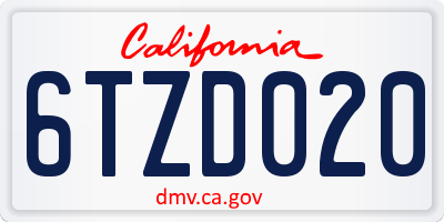 CA license plate 6TZD020