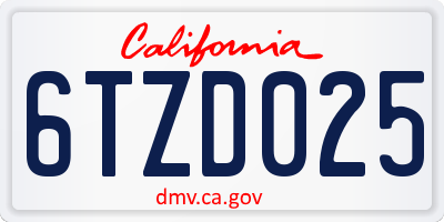 CA license plate 6TZD025