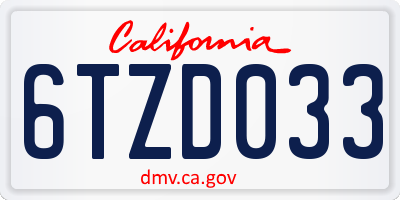 CA license plate 6TZD033