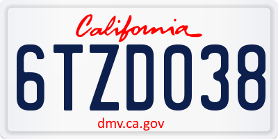 CA license plate 6TZD038