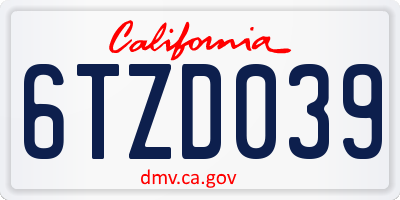 CA license plate 6TZD039