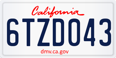 CA license plate 6TZD043
