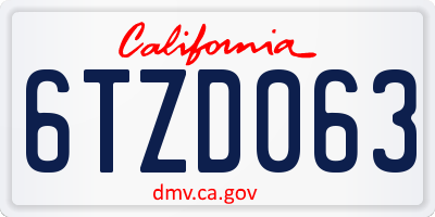 CA license plate 6TZD063