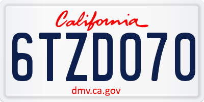 CA license plate 6TZD070