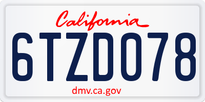 CA license plate 6TZD078