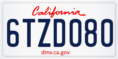 CA license plate 6TZD080
