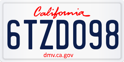 CA license plate 6TZD098