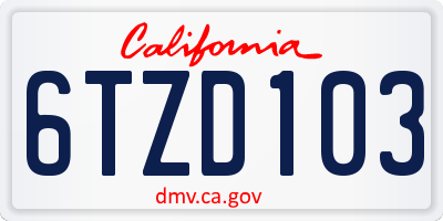 CA license plate 6TZD103