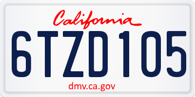 CA license plate 6TZD105
