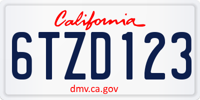 CA license plate 6TZD123