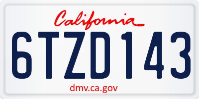 CA license plate 6TZD143