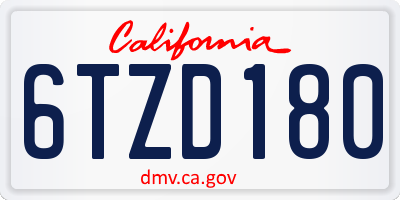 CA license plate 6TZD180