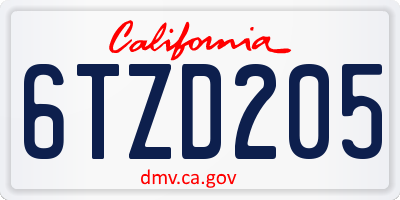 CA license plate 6TZD205