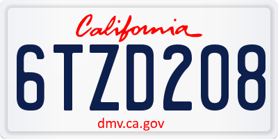 CA license plate 6TZD208