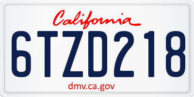CA license plate 6TZD218
