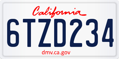 CA license plate 6TZD234