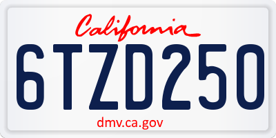 CA license plate 6TZD250
