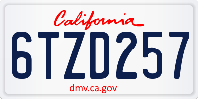 CA license plate 6TZD257