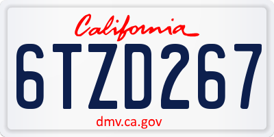 CA license plate 6TZD267