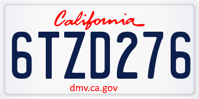 CA license plate 6TZD276