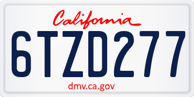 CA license plate 6TZD277