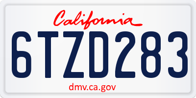 CA license plate 6TZD283