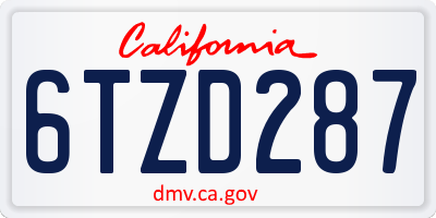 CA license plate 6TZD287
