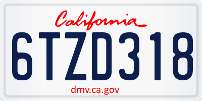 CA license plate 6TZD318