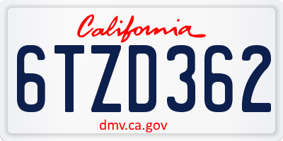 CA license plate 6TZD362