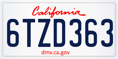 CA license plate 6TZD363