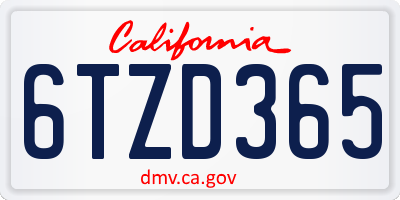 CA license plate 6TZD365
