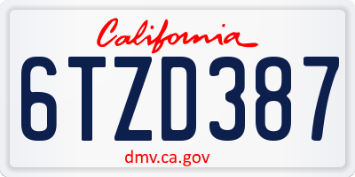 CA license plate 6TZD387