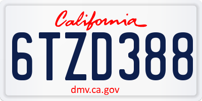 CA license plate 6TZD388
