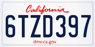 CA license plate 6TZD397