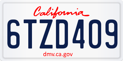 CA license plate 6TZD409