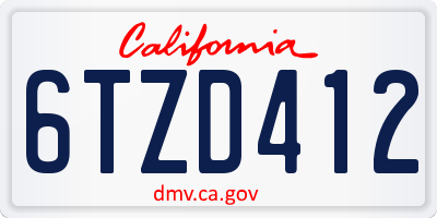 CA license plate 6TZD412