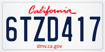 CA license plate 6TZD417
