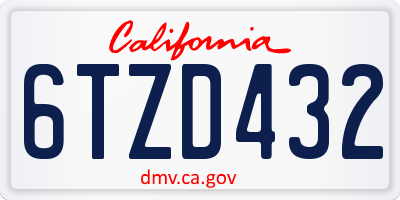 CA license plate 6TZD432