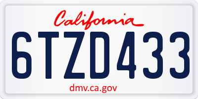 CA license plate 6TZD433