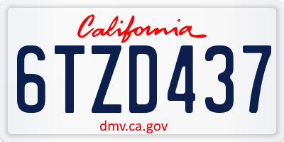 CA license plate 6TZD437