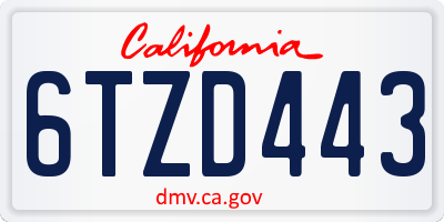 CA license plate 6TZD443