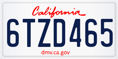 CA license plate 6TZD465